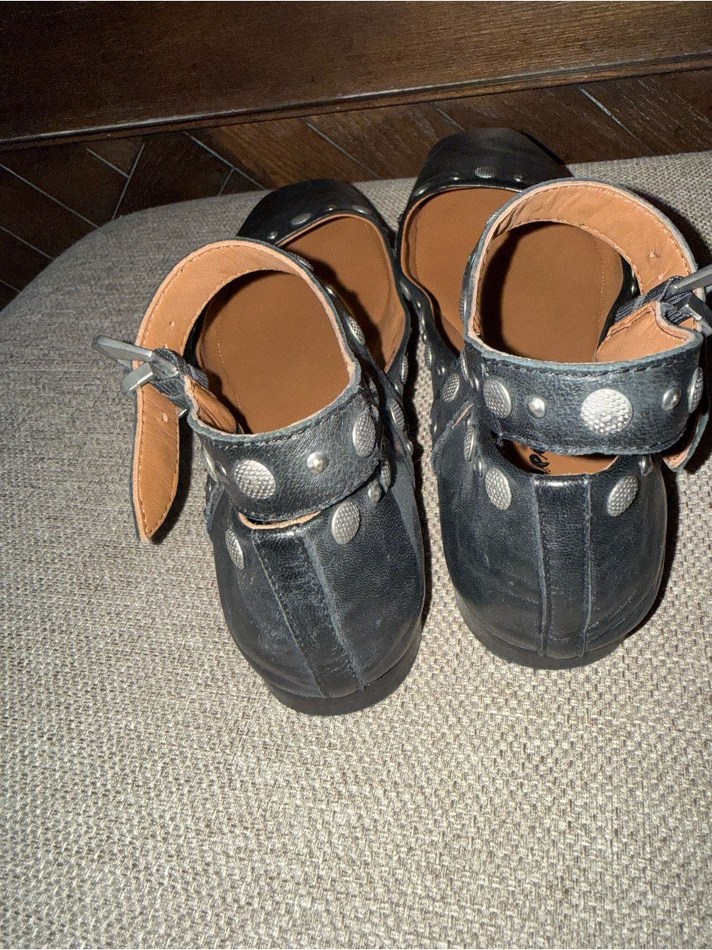 Free People Black Studded Ankle-Strap Flat Shoes - Picture 4 of 4
